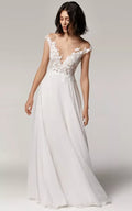 Chiffon Off-the Shoulder Simple guaina abito da sposa con applique in pizzo