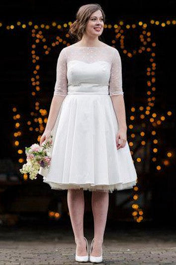 Vestido de satén de media manga hasta la rodilla con ojo de teclado