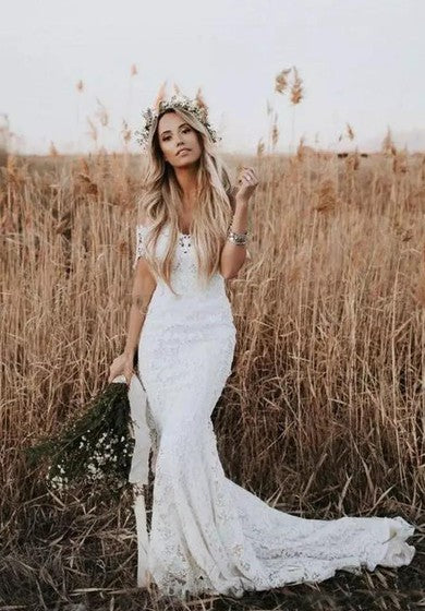 Vestido de novia de manga corta de estilo country bohemio