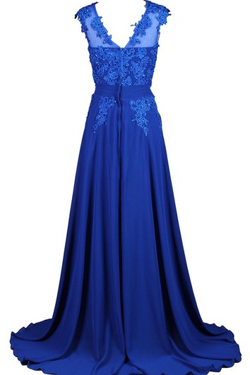 Illusion Neckline A-line Gown With Beaded Lace Appliques