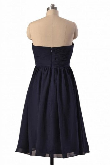 Strapless Asymmetrical Ruched Bodice Knee-length Pleated Chiffon Dress