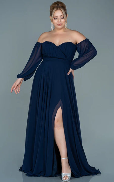 Off-the-shoulder Sweetheart Empire Plus Size Chiffon Front Split Evning Dress