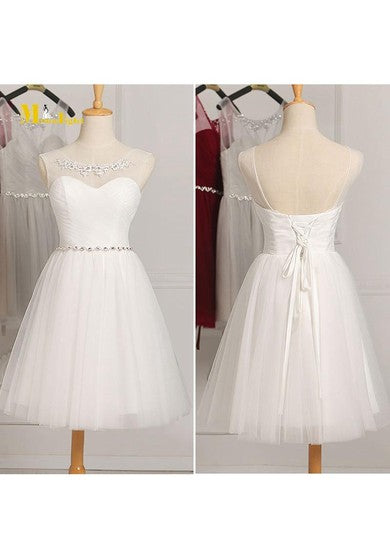 Short A-Line Tulle Sweetheart Illusion Ruched Bodice