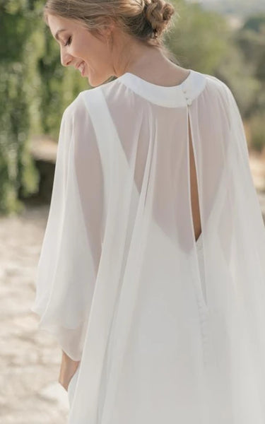 Simple Jewel-neck Sheath Chiffon Wedding Dress with Cape