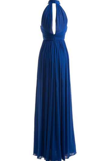 Halter Long Chiffon Gown With Keyhole Detail