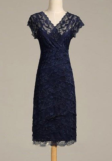 Šaty s výstřihem do V, krátkými rukávy, pouzdrové, krajkové midi s výstřihem do V na zádech