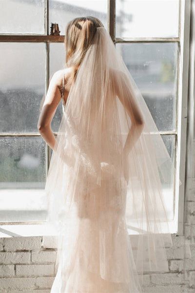 Champagne Simple Tulle Wedding Veil