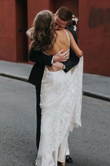 Sexy abito da sposa da sposa da spina con guaina con scollo a V-Neck Light Long Long Fallo