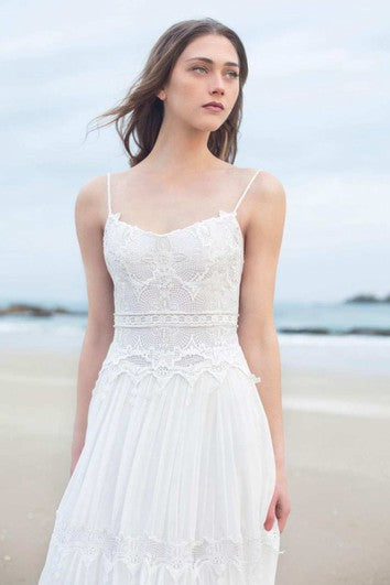 Spaghetti Sleeveless Chiffon Beach Boho Wedding Dress