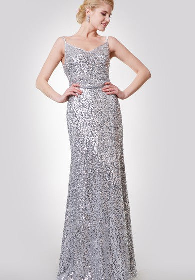 Unique Spaghetti Straps V-neck Sequined Long Dress