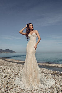 Floor-length Sweetheart Sleeveless Corset Back Lace Sheath Dress