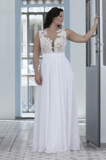 Robe de mariée grande taille de haute qualité avec haut en dentelle et col bateau transparent