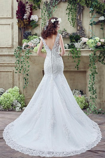 Timeless Mermaid Lace Wedding Dress Zipper Button Back Sweep Train