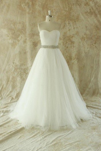 Sweetheart A-Line Strapless Tulle Gown With Beading Sash