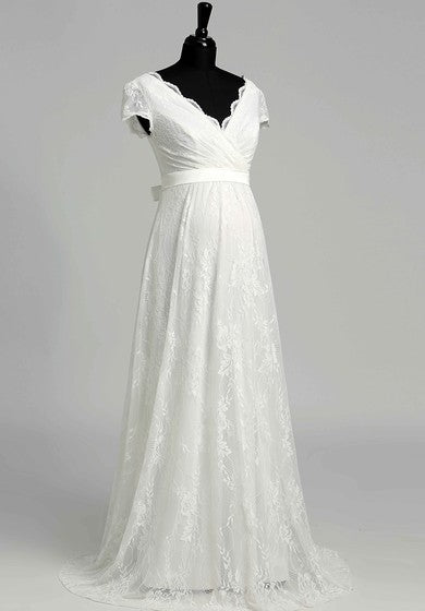 A Line Beach Cap Short Sleeve Maternity Wedding Dress