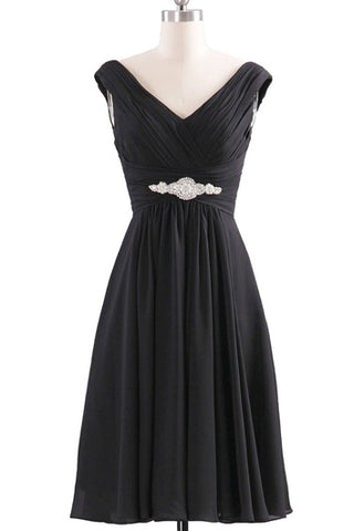 V-neckline Pleated Basque Waist Dress With Crystal