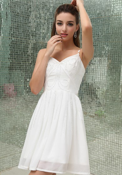 Chiffon Spaghetti-Strap Short Dress With Beading