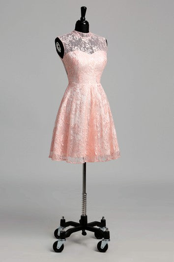 Robe courte/mini en dentelle simple à col montant et coupe trapèze sans manches