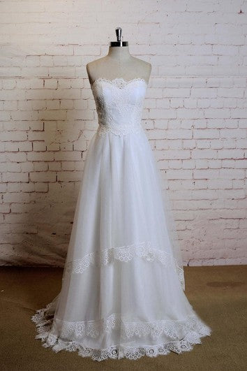 Sweetheart Sleeveless A-Line Tulle Dress With Lace Edging