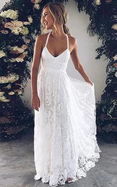 Spaghetti Empire Sleeveless Lace Front Split Sexy Wedding Dress