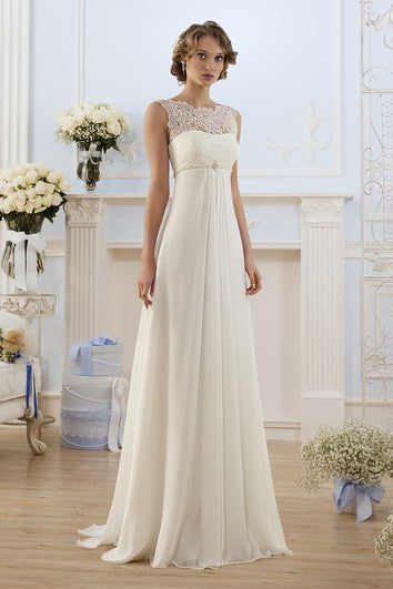 Sheath Floor-Length Bateau Sleeveless Empire Lace-Up Chiffon Dress With Lace