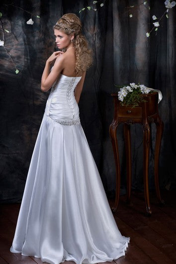 Sheath Floor-Length Sweetheart Sleeveless Corset-Back Satin Dress With Beading And Ruching