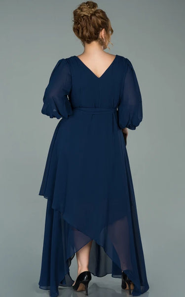 V-neck Half-sleeve Chiffon Empire Petal A-line Formal Plus Size Dress