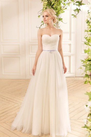 A-Line Floor-Length Off-The-Shoulder 3-4-Sleeve Illusion Tulle Lace Dress With Criss Cross And Pleats