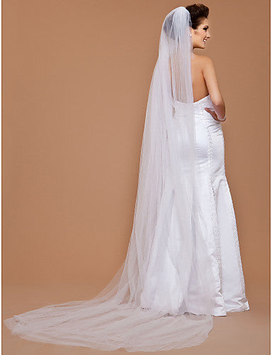 Classic One-tier Tulle Wedding Veil With Cut Edge