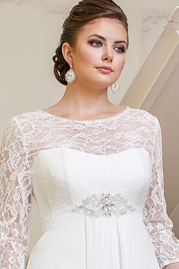 Vestido de gasa de corsé de cañón de relleno de joya larga con cuello de joya a