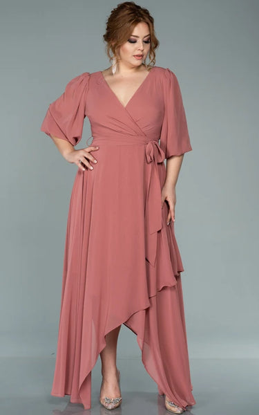 V-neck Half-sleeve Chiffon Empire Petal A-line Formal Plus Size Dress