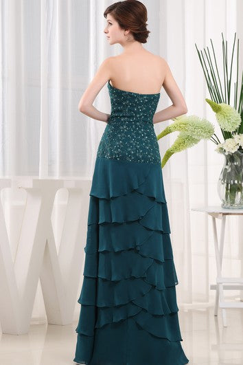 Strapless Long Chiffon Dress With Beading and Applique