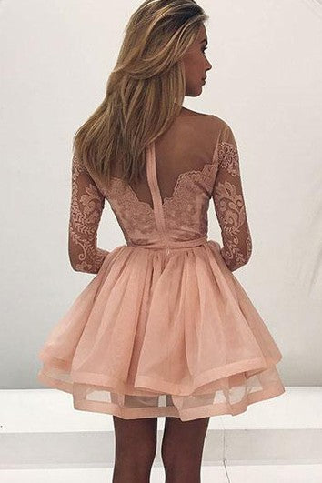 Lace Tulle Short A Line Long Sleeve Modern Homecoming Dress