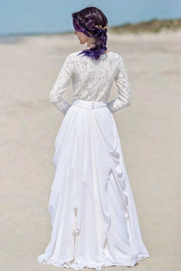 Chiffon and Lace Zipper Back A-line Wedding Dress