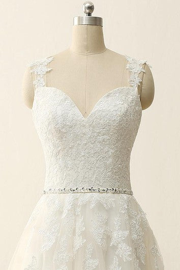 A-Line Sweetheart Tulle Dress with Straps and Lace Appliques