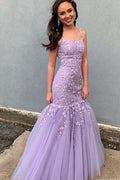 Večerní šaty s aplikacemi, tylové, dlouhé až na zem, mořská panna, bez rukávů, na běžné nošení