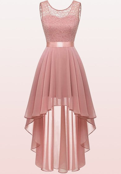 Bateau A Line Sleeveless High-Low Chiffon Bridesmaid Dress With Sash/Ribbon