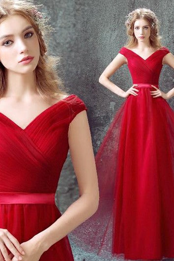 Newest Red Off-the-shoulder A-line Prom Dress Lace-up Floor-length