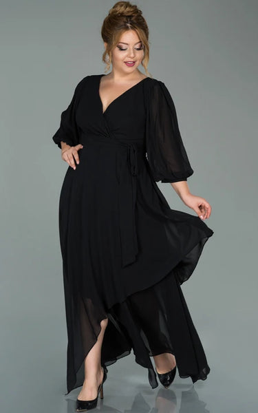 V-neck Half-sleeve Chiffon Empire Petal A-line Formal Plus Size Dress