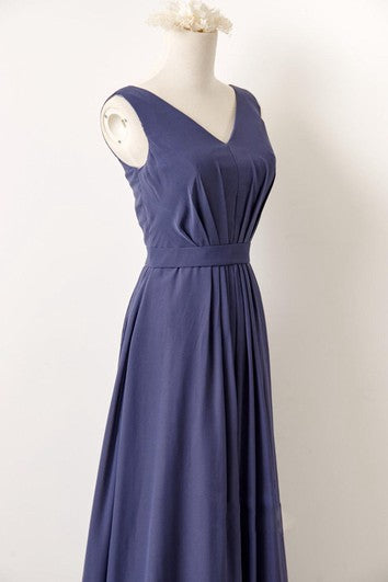 A-Line V-Neck Chiffon Dress With Pleats