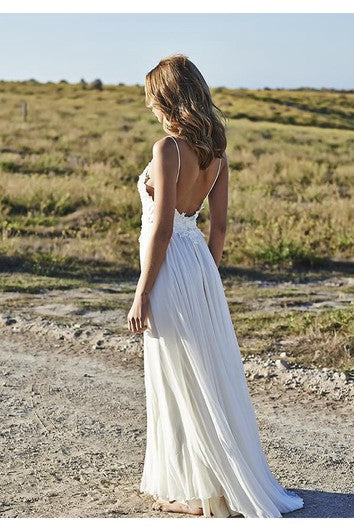 Simple Spaghetti Straps Chiffon Wedding Dresses Appliques Beach Bridal Gowns