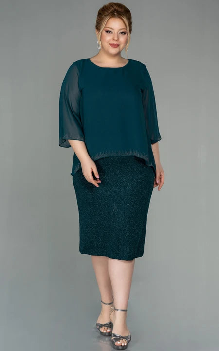 U-Boot-Ausschnitt, lange Ärmel, Bleistift, knielang, Pailletten, Übergröße, Kleid für die Brautmutter