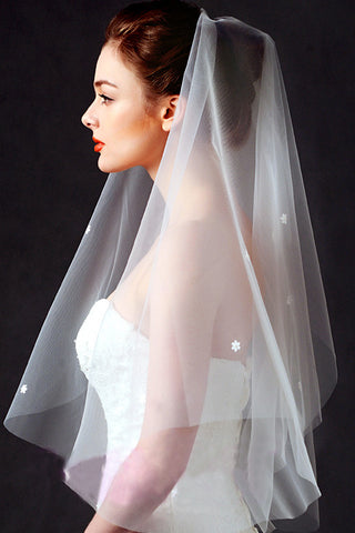 Simple Tulle Elbow Wedding Veil with Flower Appliques