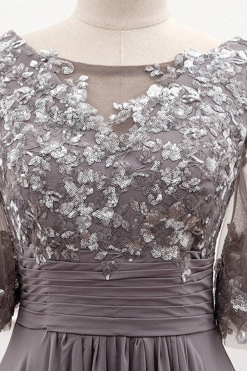 Garabalina de media manga etérea hasta el piso Un vestido de graduación de cremallera con lentejuelas