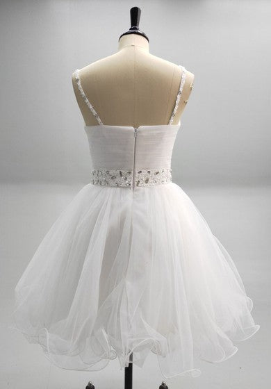 Sweetheart Beaded Spaghetti Straps Short Organza Dress