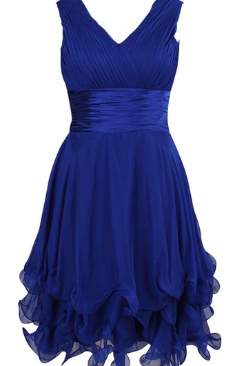 Ärmelloses A-Linien-Kleid mit V-Ausschnitt und Rüschen