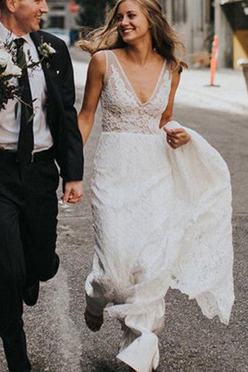 Sexy abito da sposa da sposa da spina con guaina con scollo a V-Neck Light Long Long Fallo