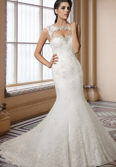 Abito lungo in pizzo della sirena con corpetto