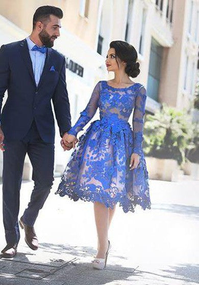 Delicate Ruyal Blue Appliques Prom Dress 2022 Long Sleeve