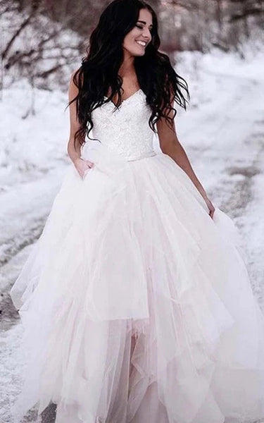 Winter Sweetheart A-line Tulle Ball Gown Wedding Dress with Lace Top